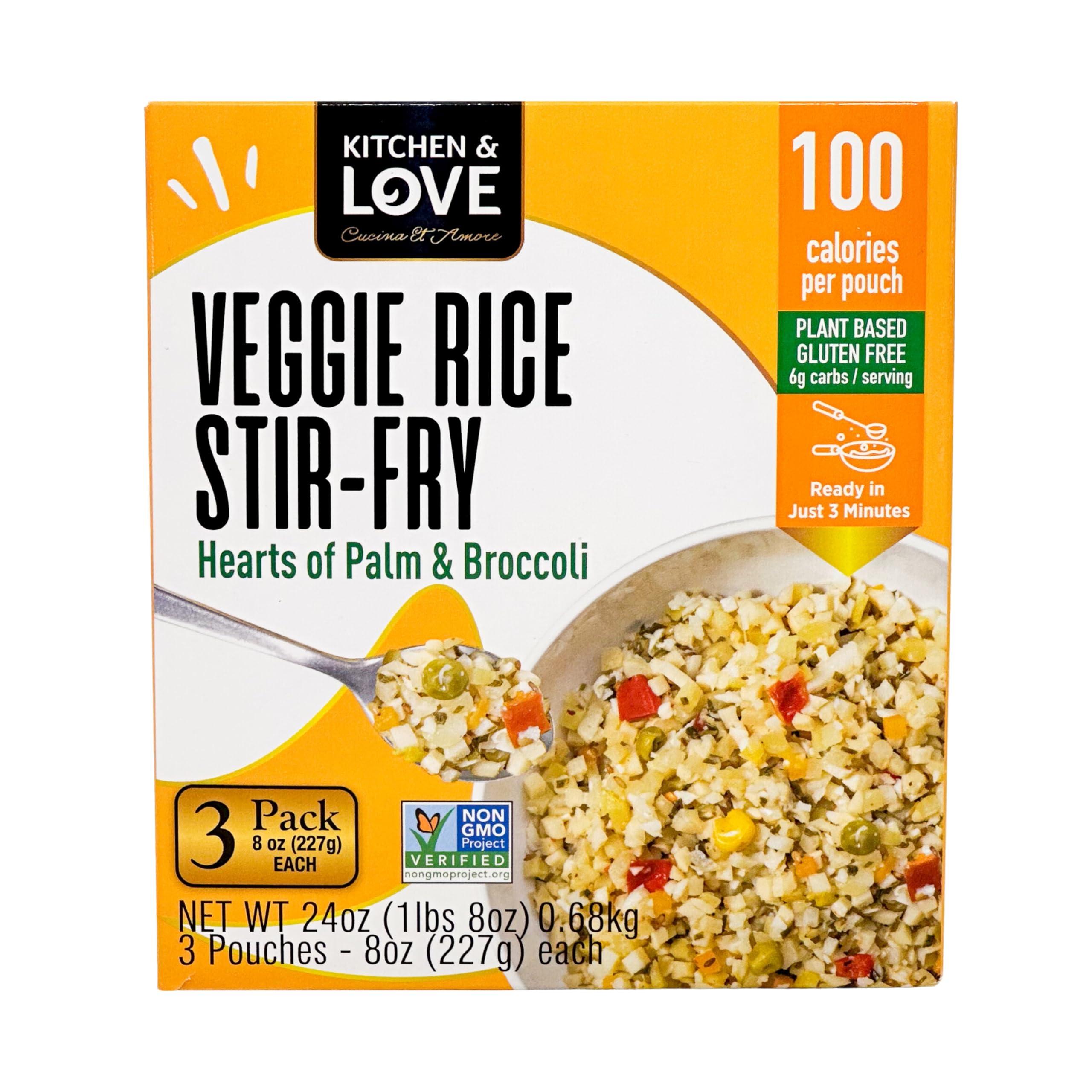 Kitchen & Love Kitchen & Love Hearts of Palm Veggie Rice Stir Fry, Low Carb, Low Calories, Plant Based, Non GMO, Gluten Free Rice Alternative, Vegan, Easy to Prepare Quick Meal 8 Oz (Pack of 3)