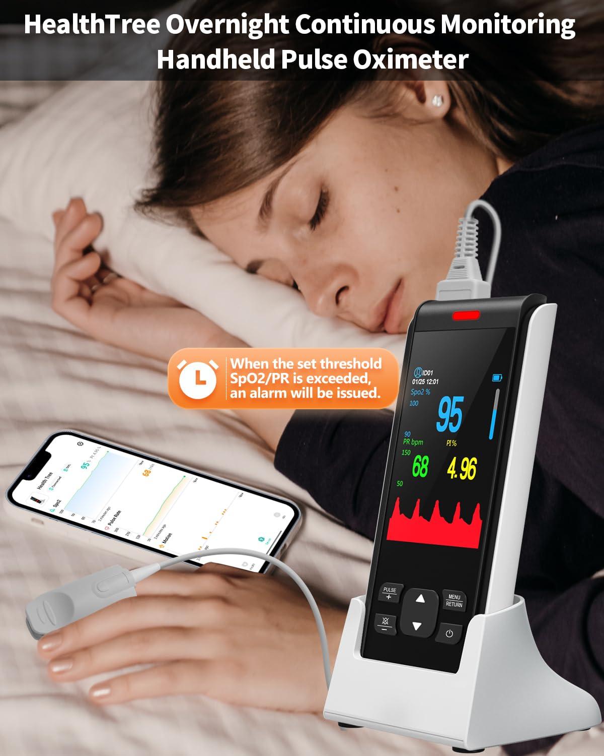 HealthTree Pulse Oximeter Rechargeable Fingertip Pulse Oximeter, Handheld Pulse Oximeter, HealthTree Finger Blood Oxygen Saturation Monitor with SpO2 & Pulse Rate, Portable Oxygen Meter Finger for Adults