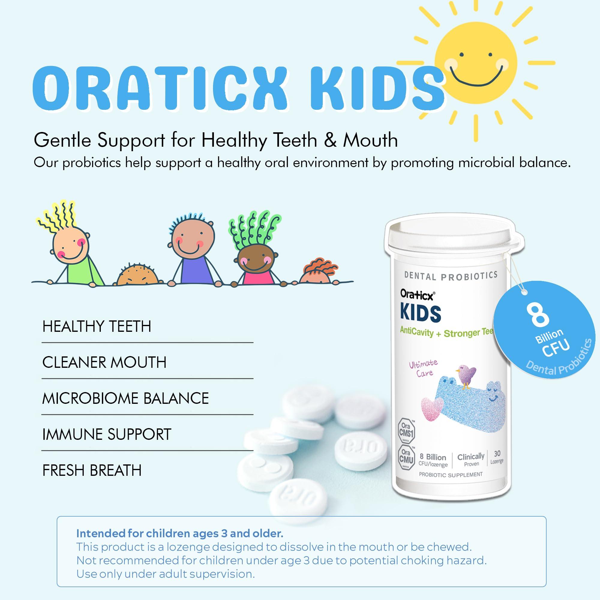 OraTicx OraTicx Kids Dental Probiotics for Anti-Cavity + Healthy Teeth and Gums, 8 Billion CFU Probiotics for Oral Health, Sugar Free Yogurt Flavor 1-Pack