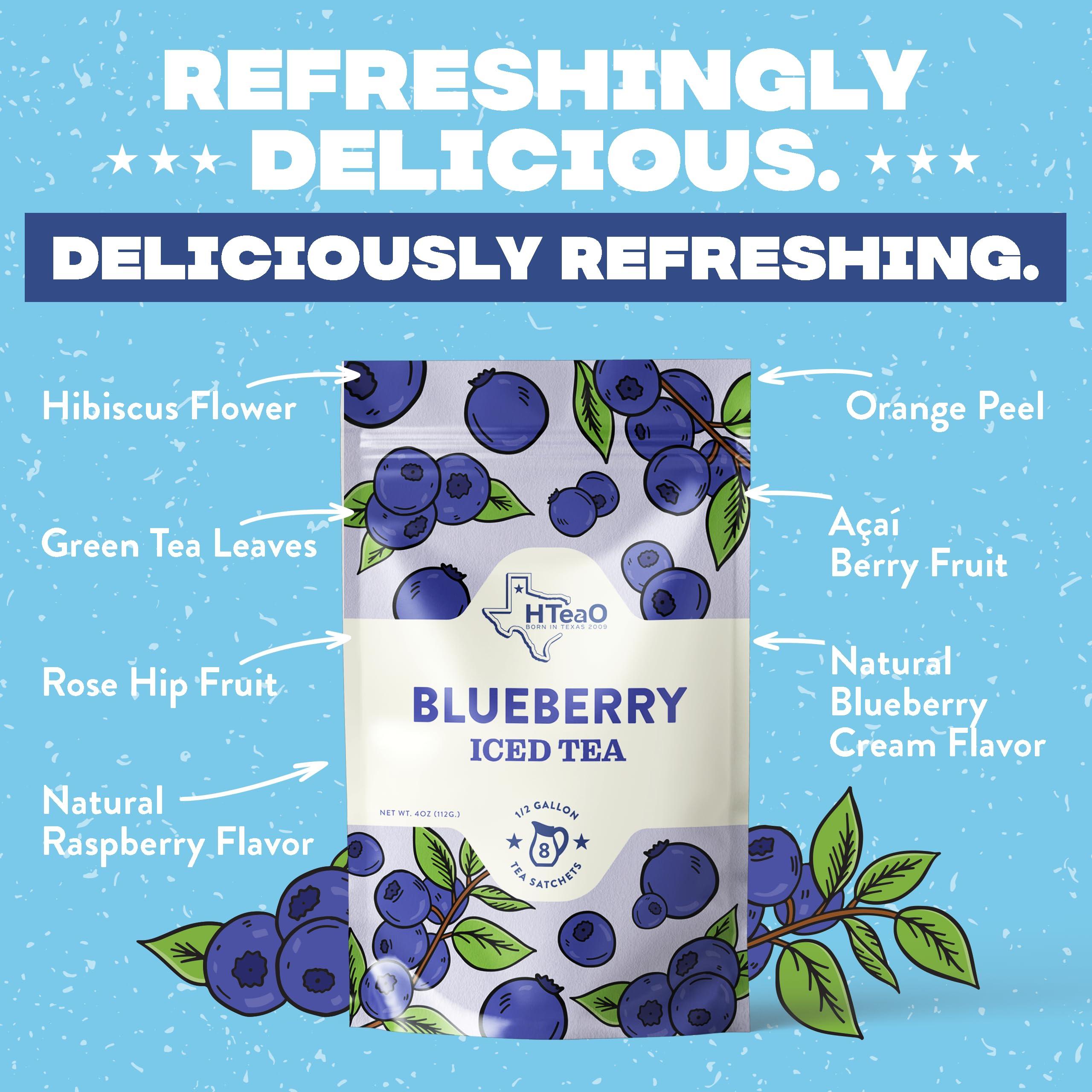 HTEAO HTeaO Mint Black Tea Mix and HTeaO Blueberry Green Tea Mix Bundle (8 Sachet Bags)