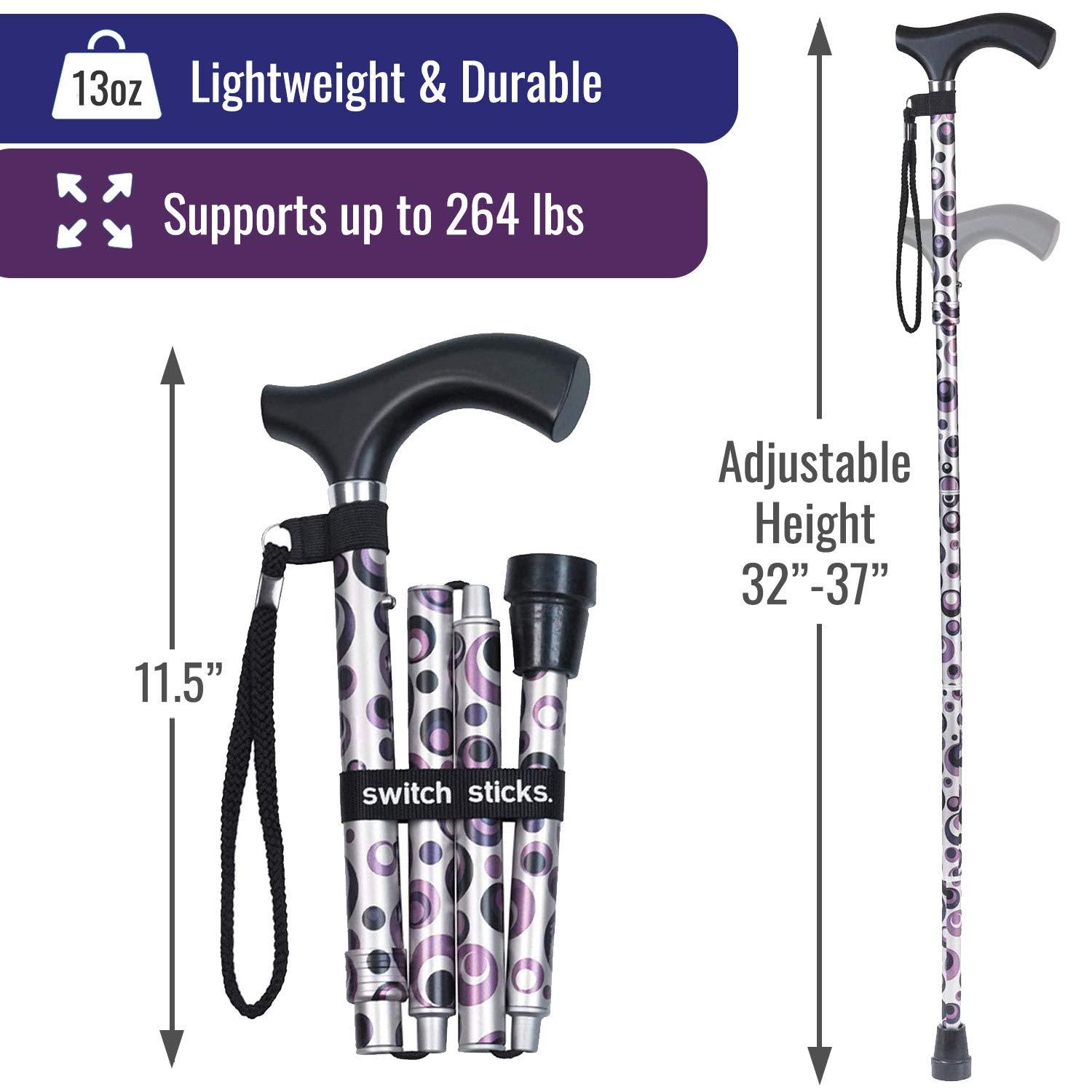 Switch Sticks Switch Sticks Walking Cane for Men or Women, Foldable and Adjustable from 32-37 Inches, FSA and HSA Eligible, Storm