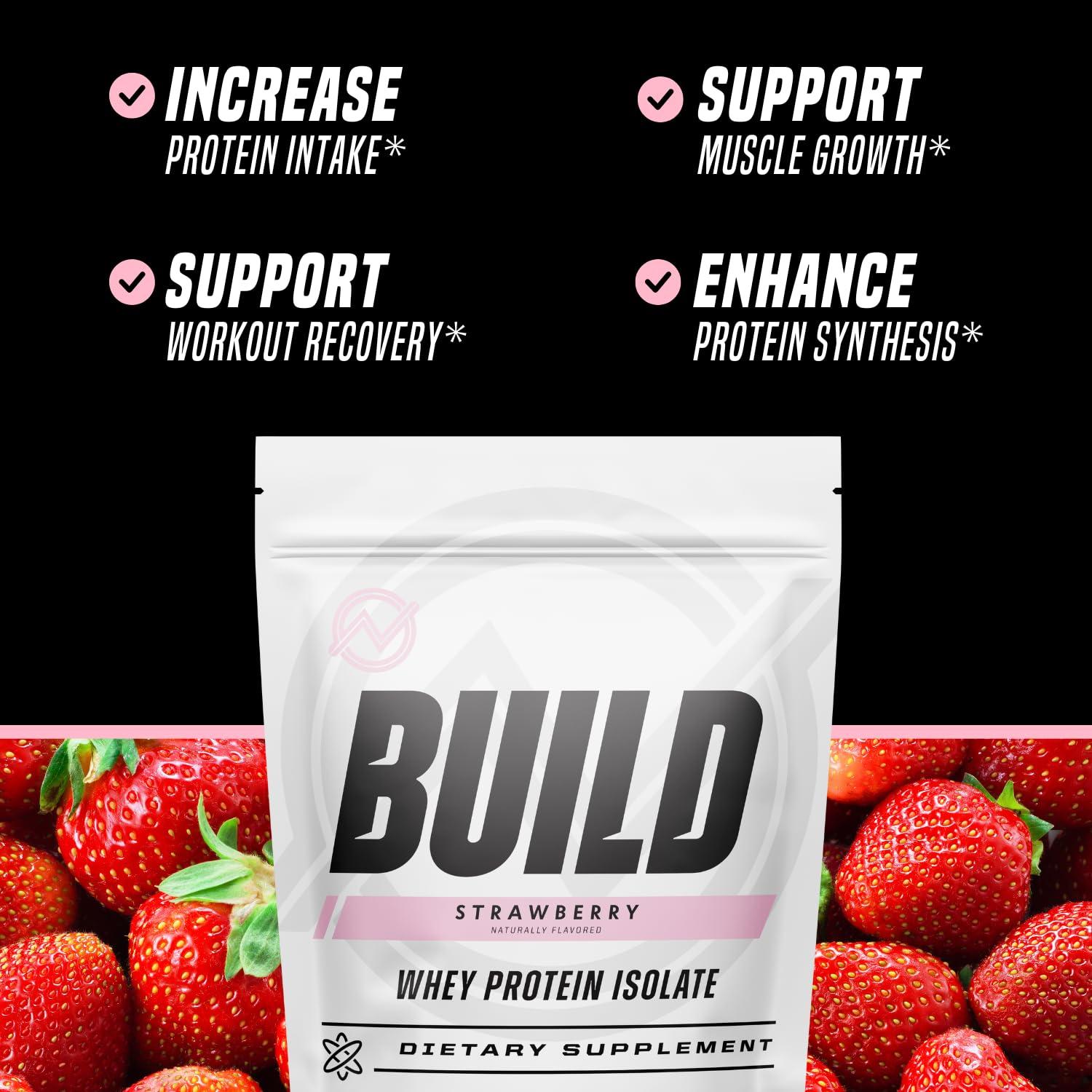 Outwork Nutrition Outwork Nutrition Build Whey Protein Isolate Powder - Low Lactose, Gluten-Free Protein Powder for Muscle Growth & Workout Recovery, Backed by Science, Strawberry, 1.8lbs