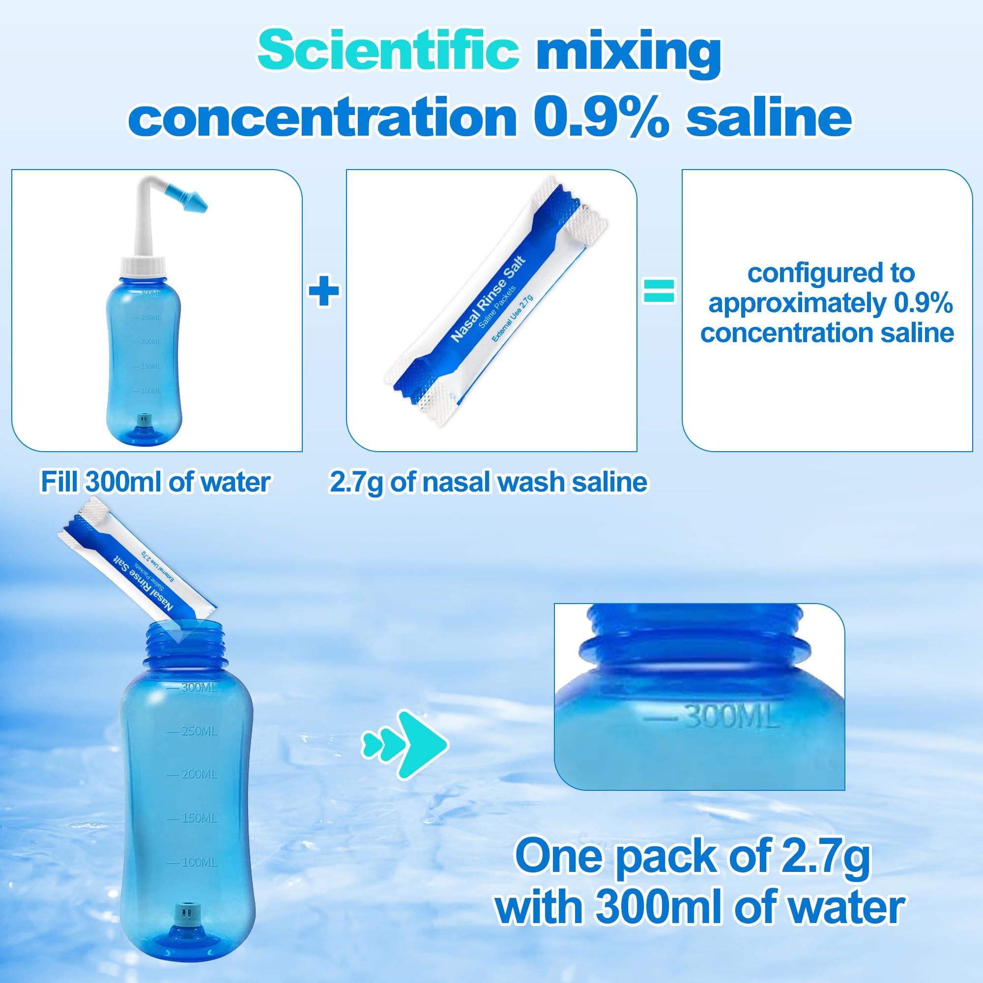 Waterpulse Waterpulse Neti Pot Sinus Rinse Bottle 300ml with 30 Nasal Wash Salt Packets and 60 Neti Pot Salt Packets