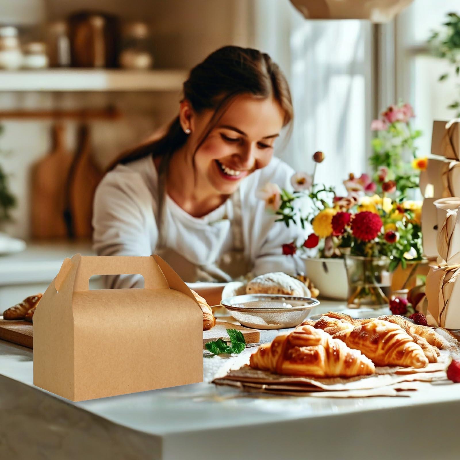 UnicoPak UnicoPak 30 Pcs 9x6x6 Large Gable Boxes Gift Boxes with Handles Food-grade Bakery Boxes Treat Boxes Paper Lunch Boxes To Go for Birthday Wedding Party Favors Picnic Business Christmas