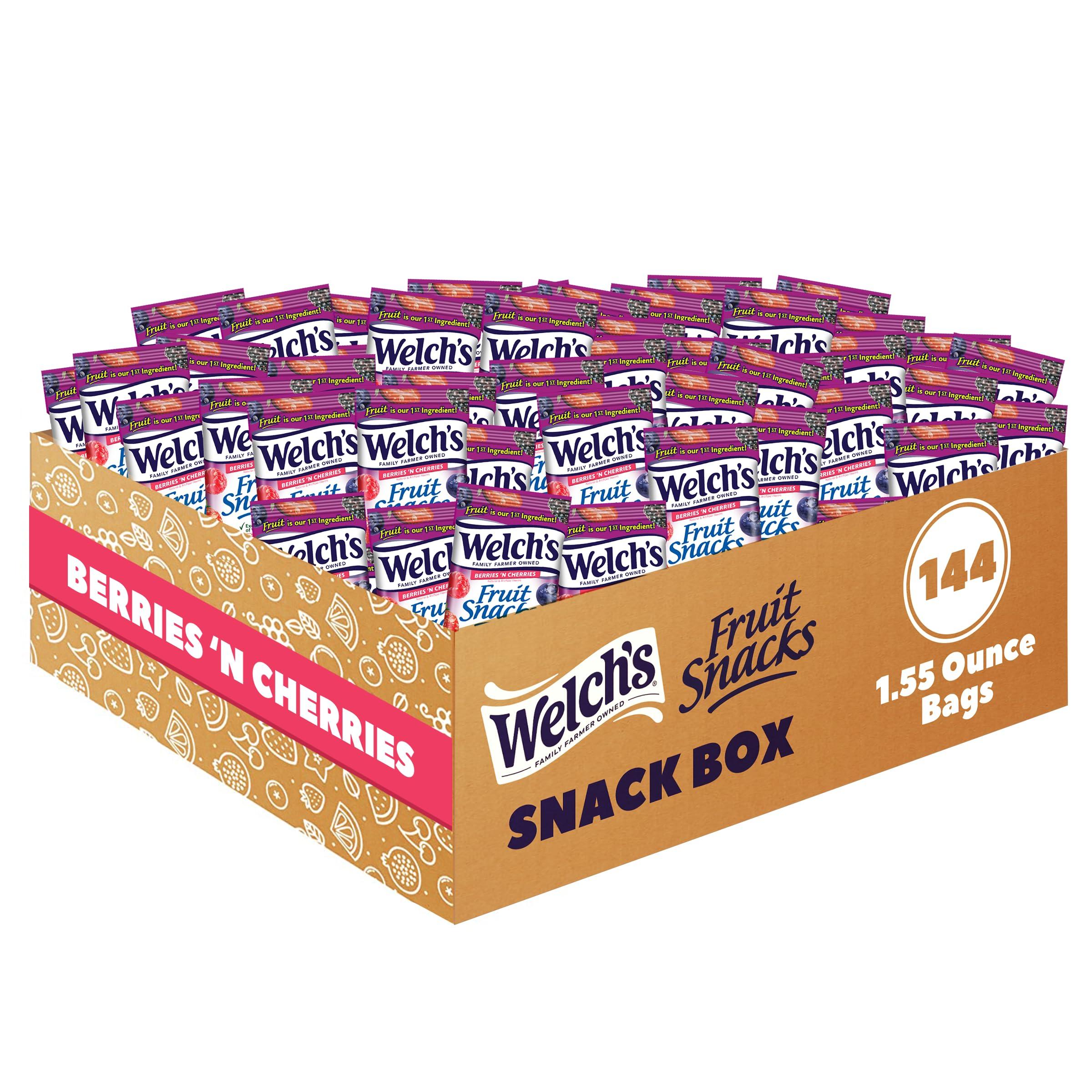 Welch\'s Welch\'s Fruit Snacks, Berries \'n Cherries, Gluten Free, Bulk Pack, 1.55 oz Individual Single Serve Bags (Pack of 144)