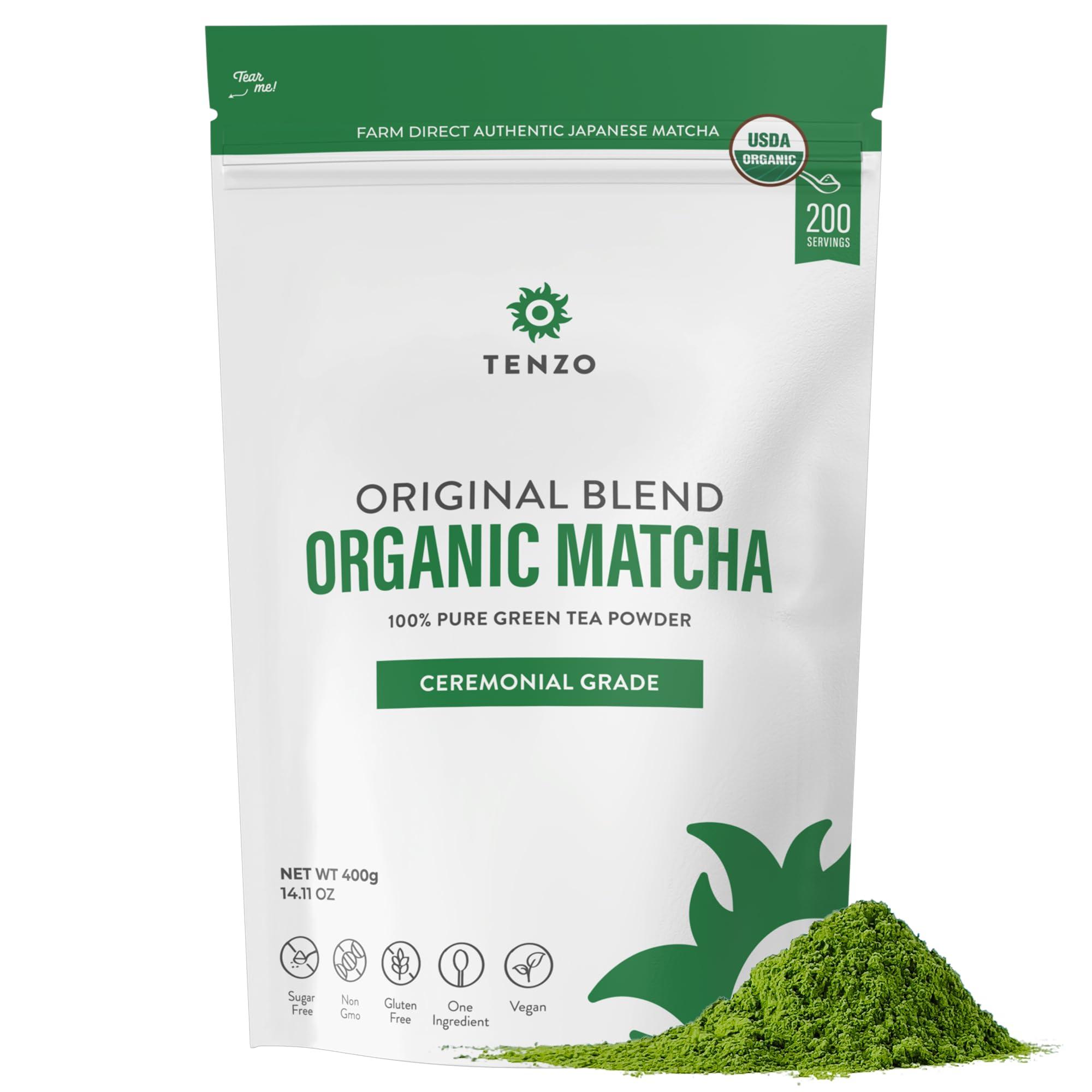 Tenzo Tea Tenzo Matcha Green Tea Powder - Matcha Powder USDA Organic Ceremonial Grade Macha Powder Paleo, Kosher, Vegan Authentic Japanese Matcha Tea - Original Matcha Latte Powder (14.11 Ounce)