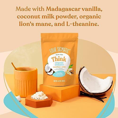 Four Sigmatic Four Sigmatic Think Vanilla Coconut Coffee Creamer | Organic Non Dairy Coffee Creamer with Lions Mane and L-theanine | Vanilla, 4.23 oz