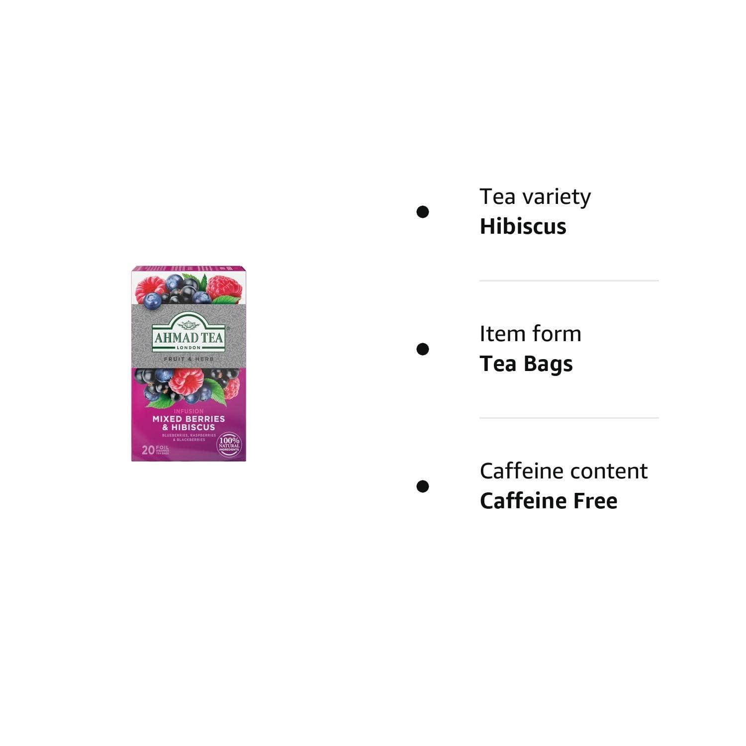 Ahmad Tea Ahmad Tea Herbal Tea, Mixed Berries & Hibiscus Teabags, 20 ct (Pack of 1) - Decaffeinated & Sugar-Free