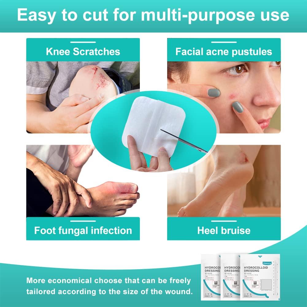 Dimora Hydrocolloid Wound Dressing, 10 Pack Ultra Thin 4\" x 4\" + Ag Silver Sacrum Foam Wound Dressing Bandages Silicone Adhesive Border 7\"x7\"