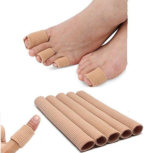 jinhemall 5 Pack Finger Sleeves Toe Tubes, Fabric Lined With Silicone Gel. Toe Sleeve Protectors, Foot Toe Pain Relief, Corn and Calluses Remover