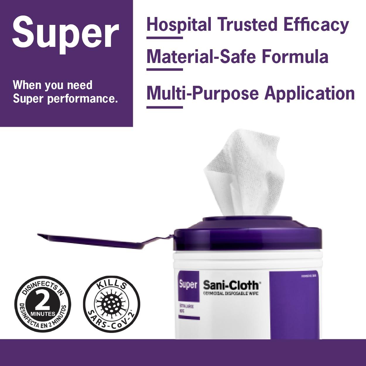 Super Sani-Cloth Super Sani-Cloth Germicidal Disposable Wipe - Fast 2-Minute Contact Time, Great for High-Touch Surfaces and Devices - Large Canister, 6 in. x 6.75 in.