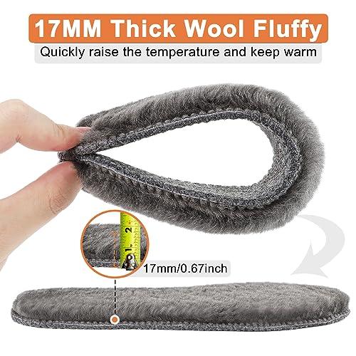 LARGERED LARGERED 2 Pairs Sheepskin Insoles 17MM Thick Winter Warm Wool Insole, Fluffy Fleece Inserts Lambswool Replacement Soles for Men and Women Boots Shoes Slippers Cream+Grey EU44/11US