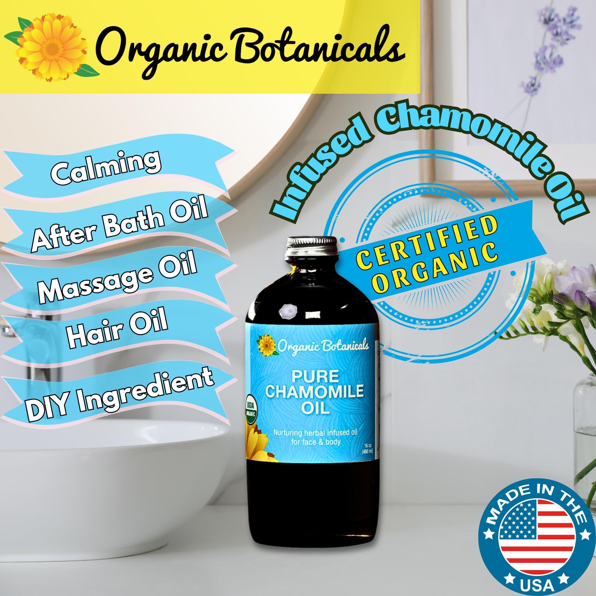 Em's Herbals Organic Botanicals Pure Organic Chamomile Oil - USDA Natural Premium Grade for Body, Skin, Face, Hair & Massage Therapy - Relaxing, Bath, & DIY (16 oz)