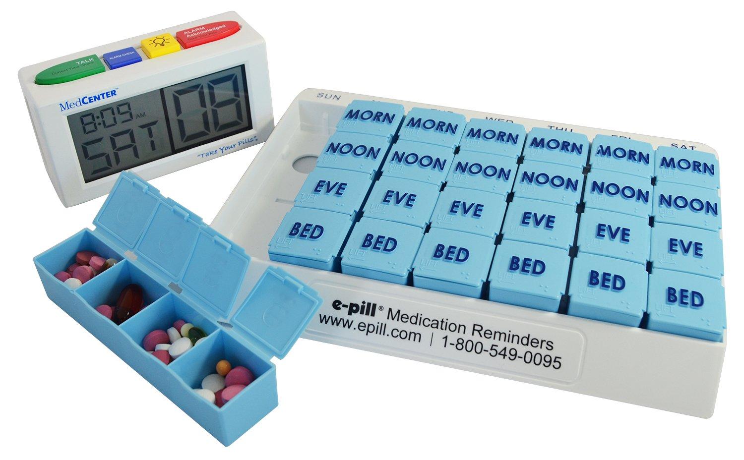 e-pill Medication Reminders e-Pill 4 Times a Day x 7 Day Large Weekly Pill Organizer, Vitamin, and Medicine Pillbox - with 4 Alarm Talking Reminder