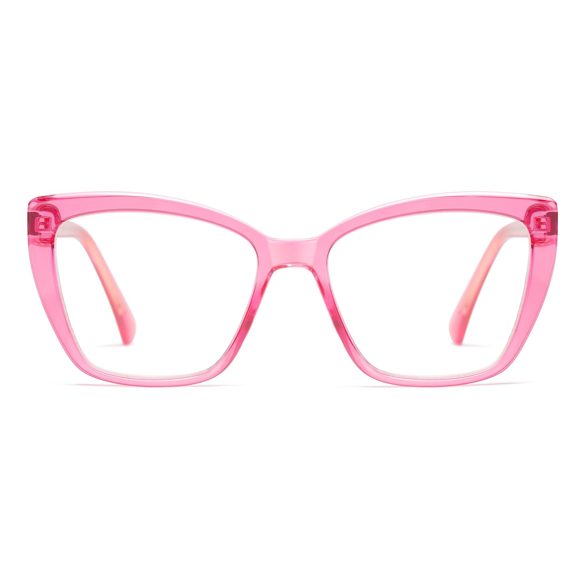 AMOMOMA AMOMOMA Trendy TR90 Oversized Blue Light Reading Glasses Women,Stylish Square Cat Eye Glasses AM6031 Crystal Pink 2.0 x