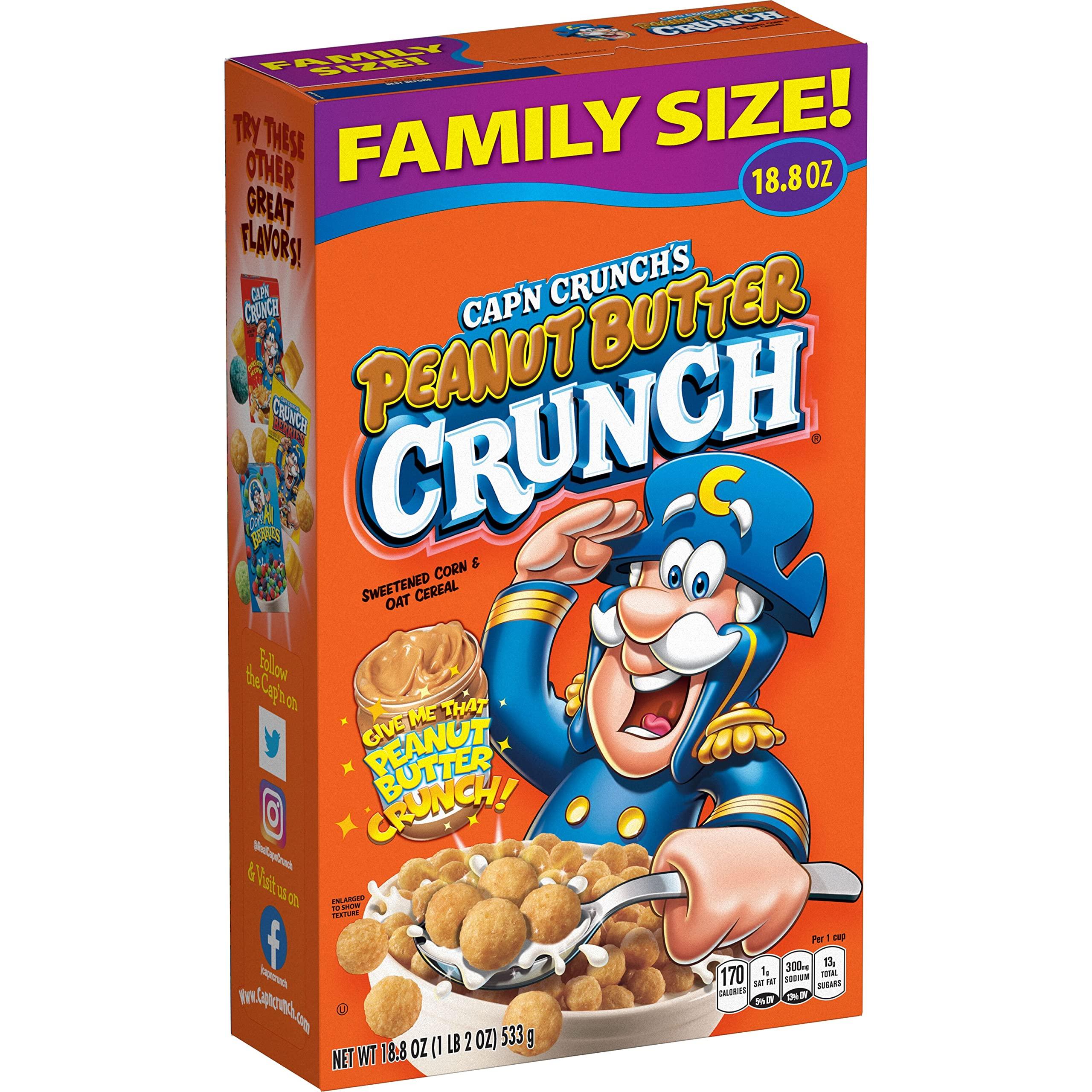 Cap'n Crunch Cap\'n Crunch Cereal, Peanut Butter, 18.8oz Box, Packaging May Vary