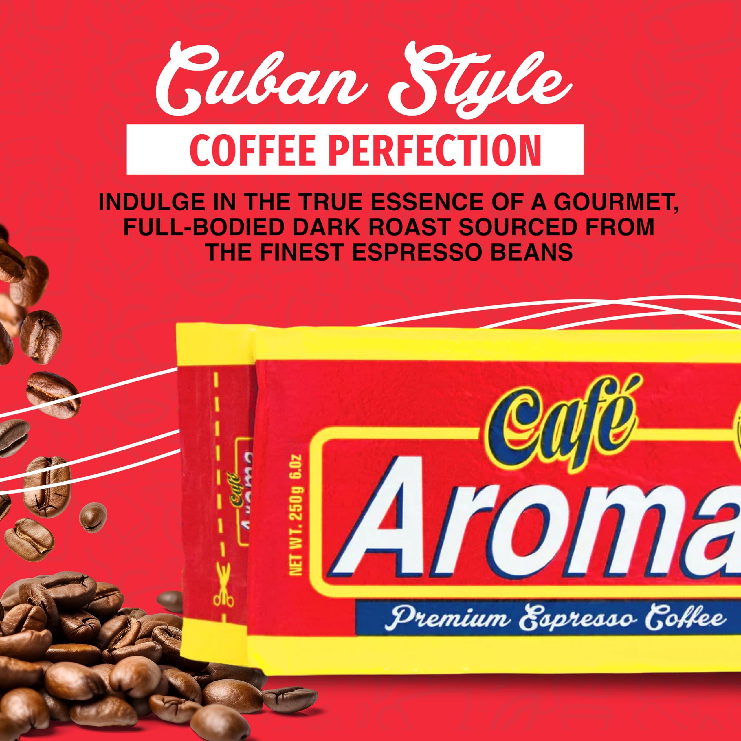 CAFE AROMA Caf Aroma Dark Roast Espresso Ground Coffee, Bulk Coffee, Authentic Cuban Style Coffee, Vacuum Sealed Coffee, 8.8 oz (12-Pack)