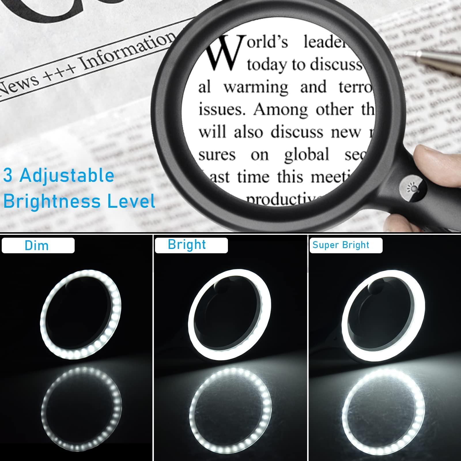 Xccbbow Magnifying Glass with Light, 30x 60x Magnifying Glass for Reading Lighted - 33 LEDs Magnifying Glass Magnifier Magnifier with Light