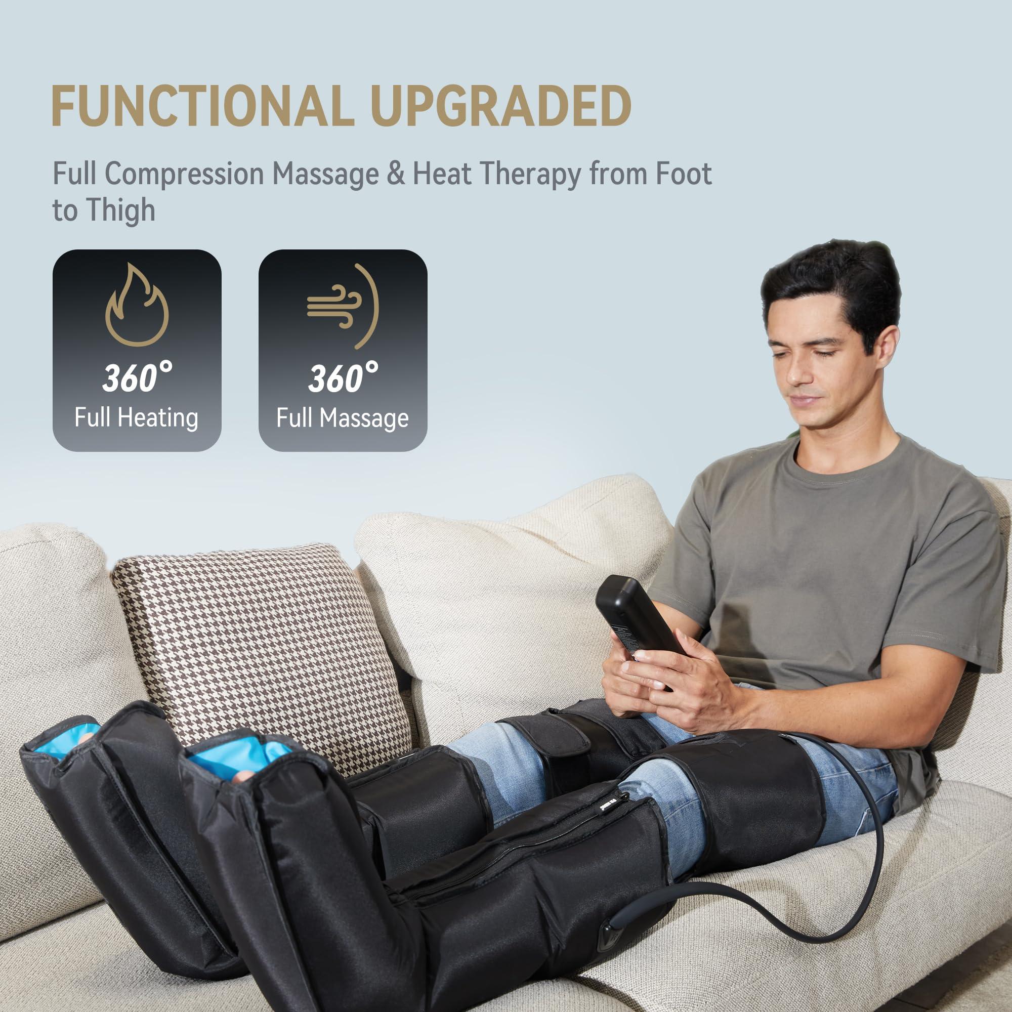 FIT KING FIT KING Leg Massager with Heat for Circulation Upgraded Full Leg and Foot Compression Boots Massager to Relieve Pain, Swelling, Edema, RLS- Built-in Pressure Sensor & LCD Display- FSA HSA Eligible