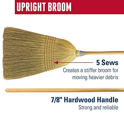 Weiler Weiler 95033 Heavy-Duty Corn Broom with Wooden Handle, 5 Sews, 100% Natural Corn Fill for Indoor or Outdoor Sweeping