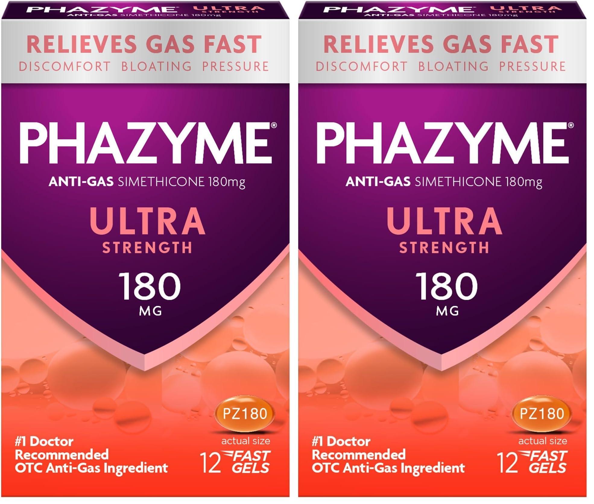 Phazyme Phazyme Ultra Strength Gas & Bloating Relief, Works in Minutes, 12 Fast Gels, (Pack of 2)