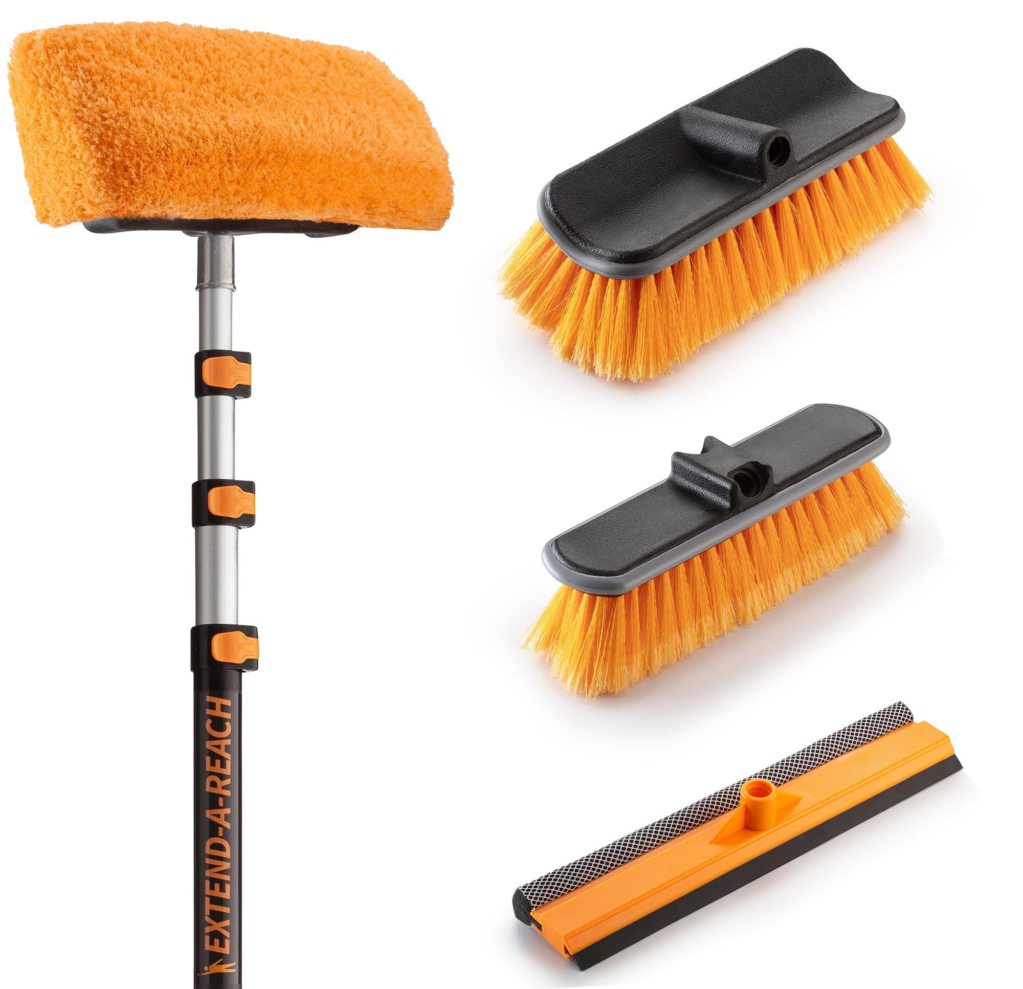EXTEND-A-REACH 20 Foot Exterior House Cleaning Brush Set with 5-12 ft Extension Pole // Vinyl Siding Brushes with Telescopic Extendable Pole & Window Cleaning Squeegee Tool // The Ultimate Extension Scrub Brush Set