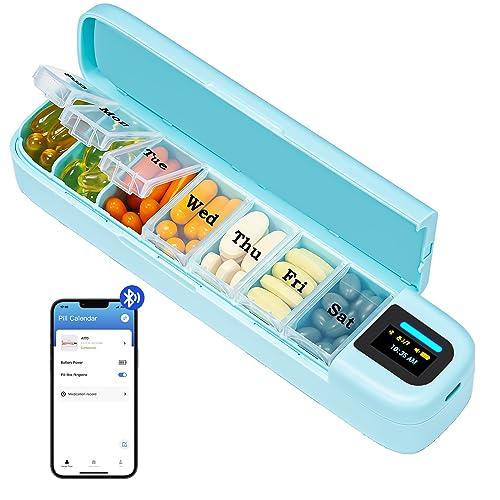 Daviky Daviky Smart Pill Organizer with Alarm, Bluetooth Daily Once a Day Pill Box 7 Day with APP, Weekly Travel Pill Case, Portable Pill Reminder for Medicines, Supplements and Vitamins(Green)
