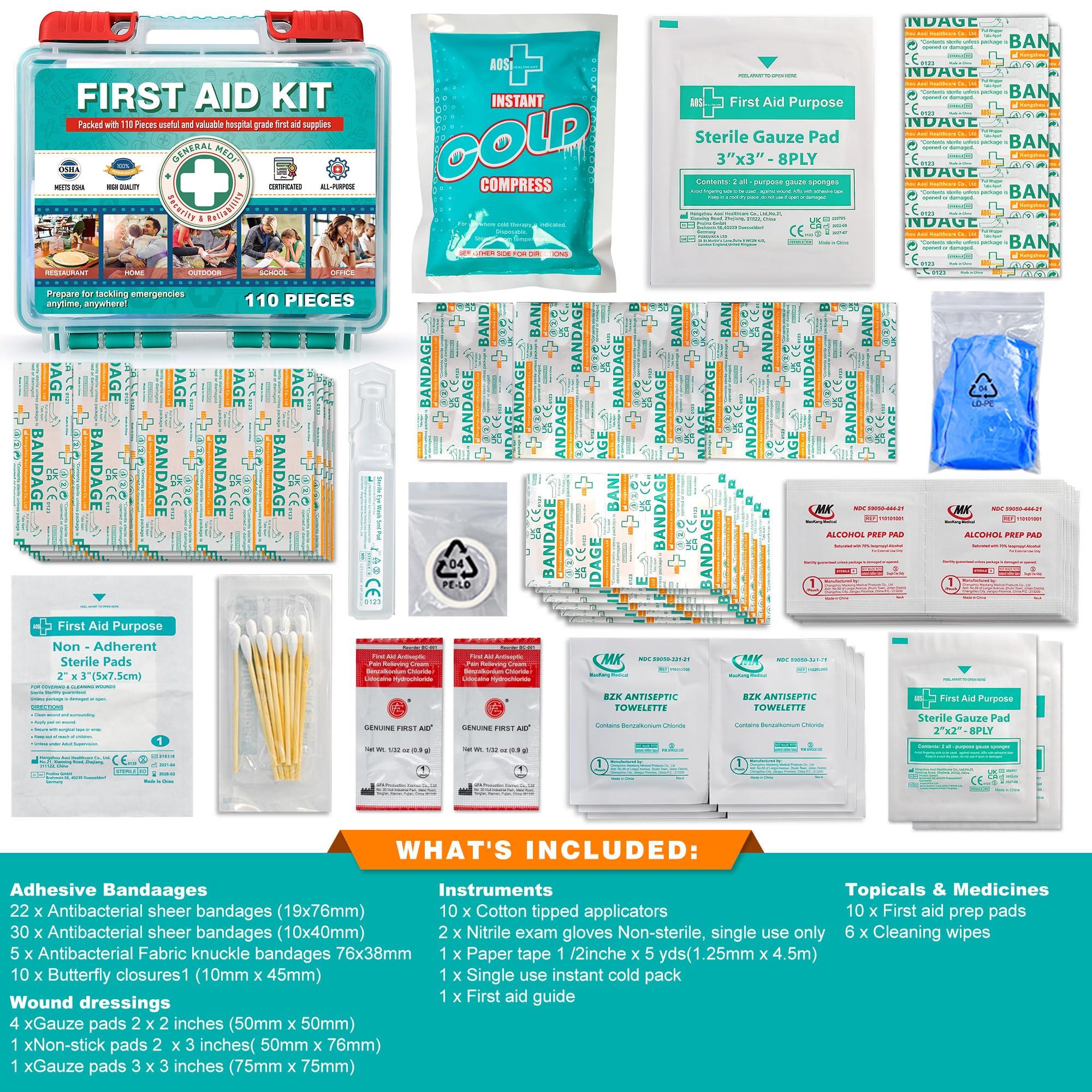 General Medi General Medi 110 Pieces Small First Aid Kit - HardCase First Aid Box - Contains Premium Medical Supplies for Travel, Home, Office, Vehicle, Camping, Workplace & Outdoor