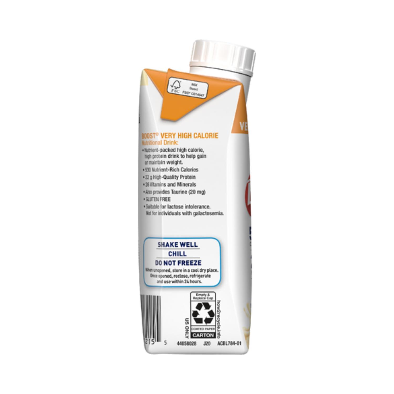 BOOST Boost Very High Calorie Nutritional Drink, Very Vanilla - No Artificial Colors or Sweeteners - 8 FL OZ (Pack of 27)