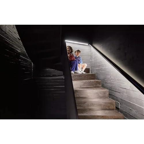 Sxlawesom LED Handrail Kit with Staircase Light, Handrail Wall Mounted Hand Railings, Aluminum, with 2 Flush Endcaps (Color : Black, Size : 47.3\"/1.2m)