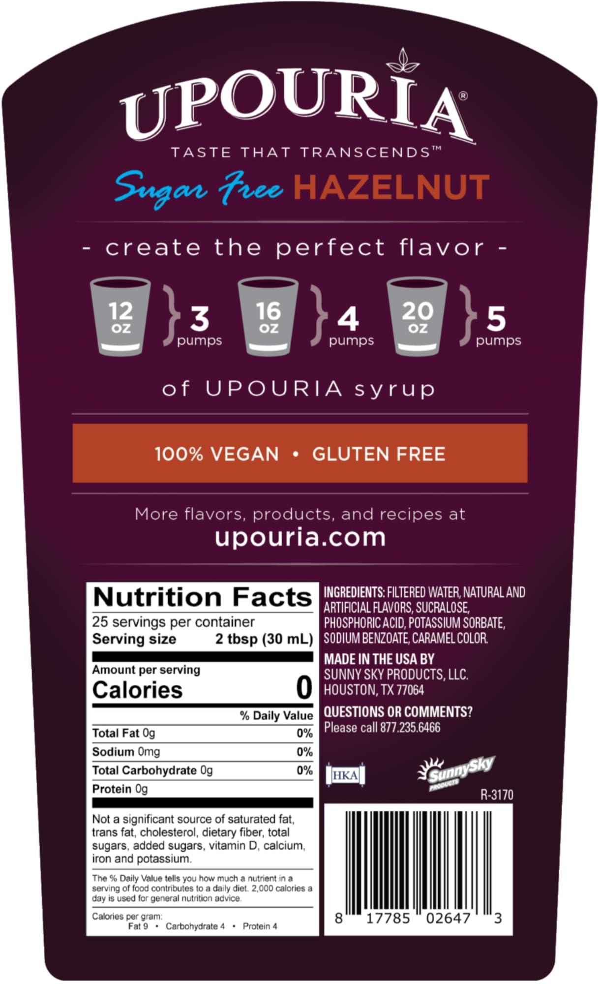 Sunny Sky Upouria Coffee Syrup Sugar Free Variety Pack: French Vanilla, Caramel and Hazelnut, 100% Vegan, Gluten Free, Kosher, Keto, 750 mL Bottle (Pack of 3) - Pump Sold Separately