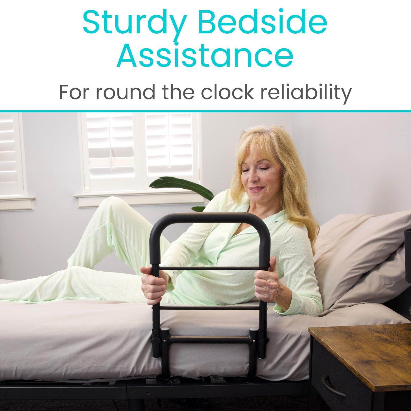 Vive Vive Bed Assist Rail for Elderly Adults Safety - Height Adjustable Bed Cane with Handrails for Bedroom - Compact Bedside Hand Railing for Home & Hospital - Fits Queen, King, Twin, Full Mattress