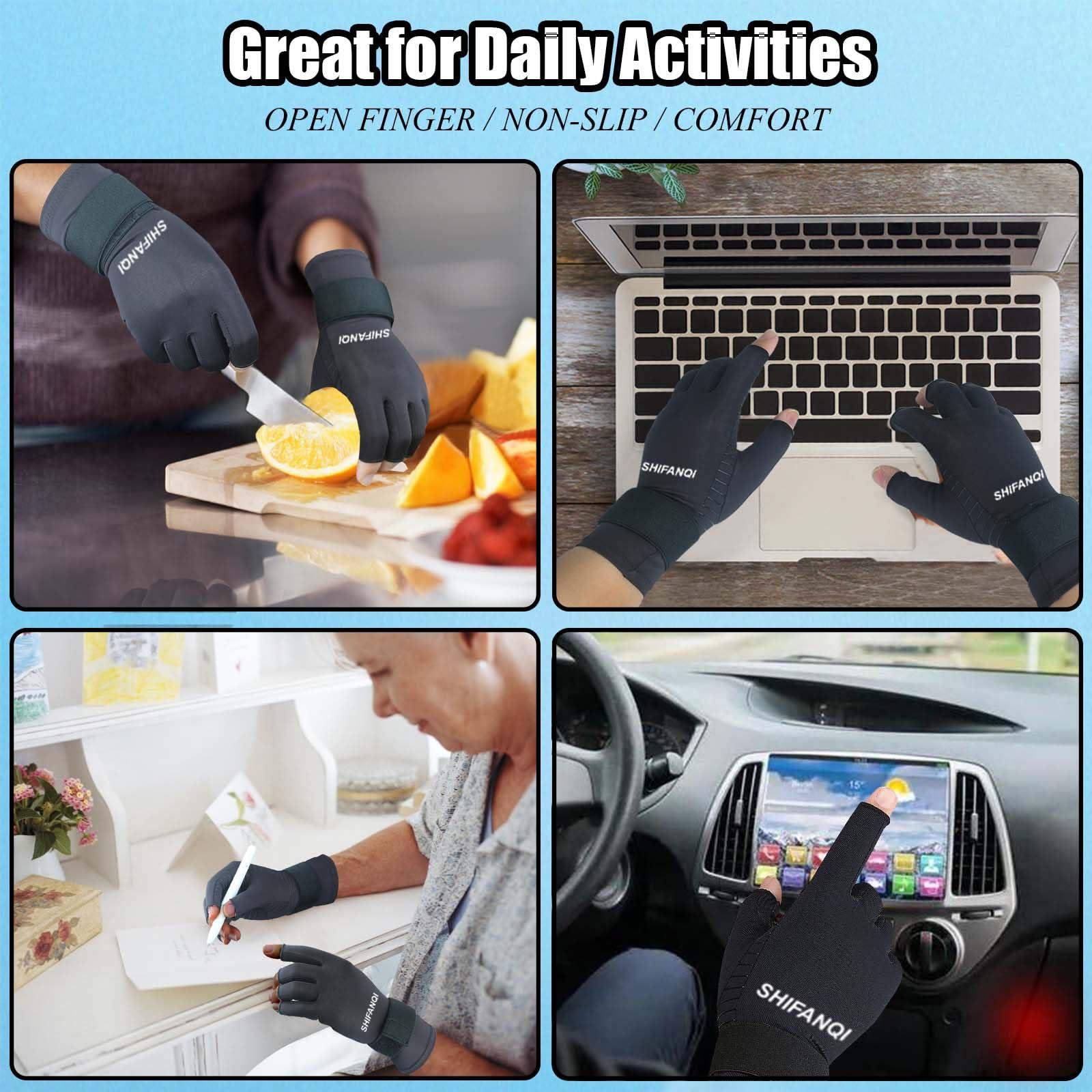 SHIFANQI 2 Pairs Copper Arthritis Compression Gloves Women Men for Carpal Tunnel, RSI, Joint Pain, Swelling, Tendonitis Relief, Fingerless Arthritis Gloves for Computer Typing, Work, Sleeping (SMALL/MEDIUM)