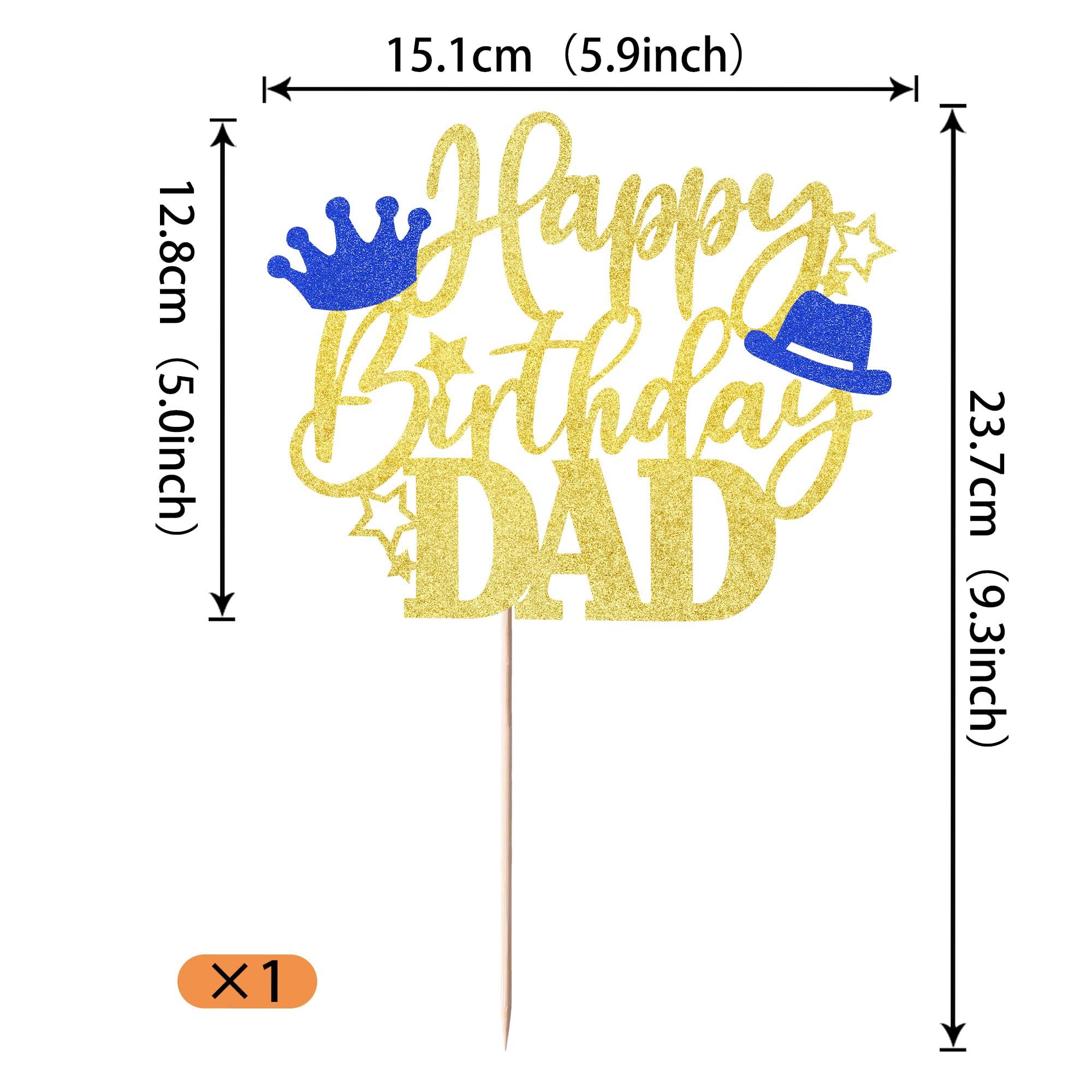 Rsstarxi Rsstarxi 1 Pack Happy Birthday Dad Cake Topper with Glitter Crown Hat Love Father Best Dad Birthday Cake Pick for Happy Father's Day Theme Dad Birthday Party Cake Decorations Supplies Gold