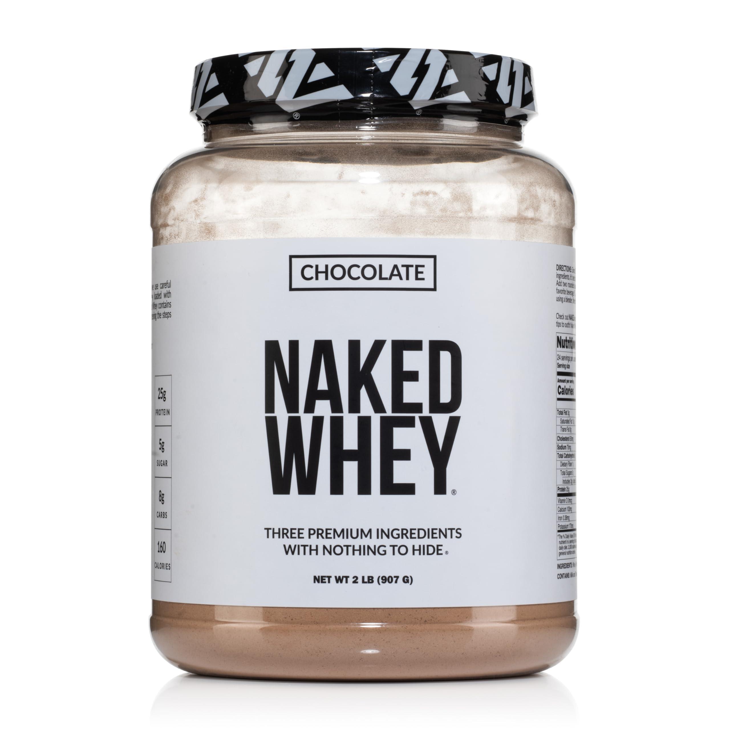 NAKED NAKED Whey Chocolate Protein Powder - Only 3 Ingredients - Grass Fed Whey Protein Powder, Organic Chocolate and Organic Coconut Sugar, No GMO, No Soy, and Gluten Free - 24 Servings