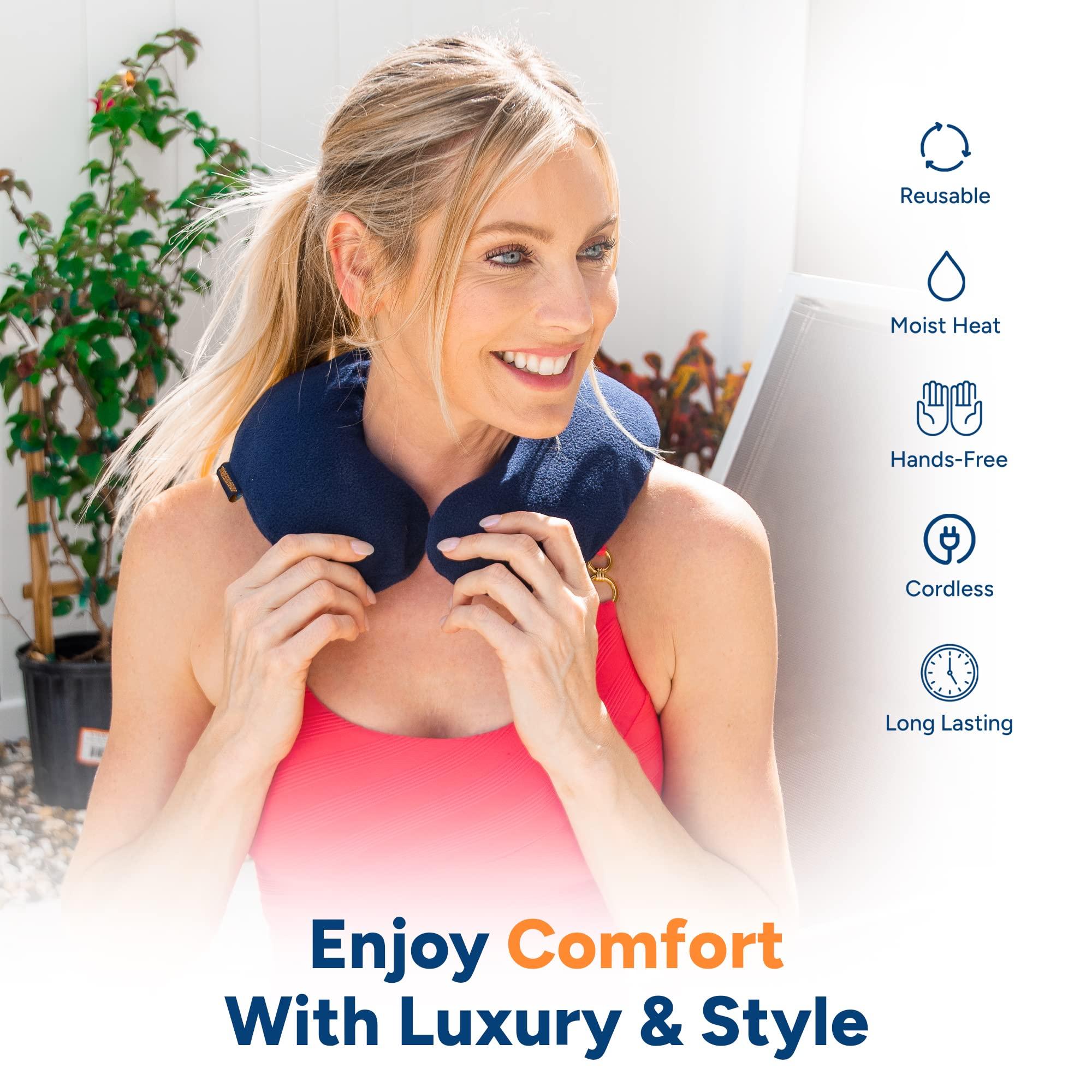 SunnyBay SunnyBay Microwave Heating Pad, Microwavable Heated Neck Pillow for Moist Hot Therapy, Heated Neck and Shoulder Wrap with Wheat Filling and Washable Cover, 12\"X12\"X2\", 2.5 lbs, Navy Blue