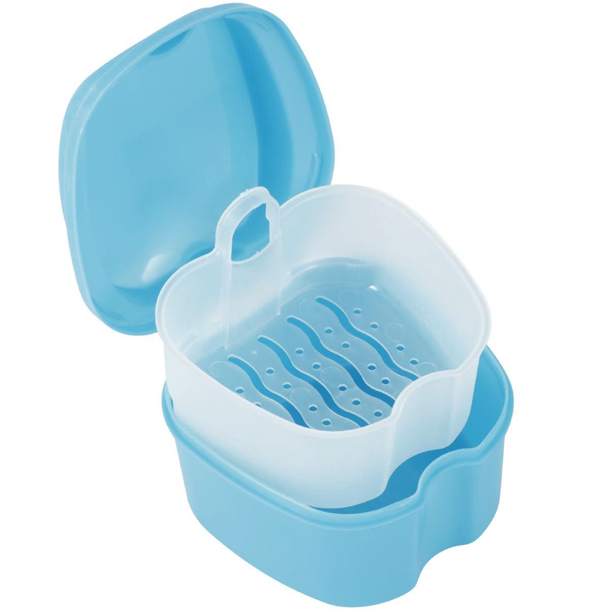SAEHAEYEE Denture Case Denture Bath Box False Teeth Storage Box with Rinsing Basket Portable False Teeth Storage Case Orthodontic Dental Retainer Box for False Teeth Storage Soaking Cleaning