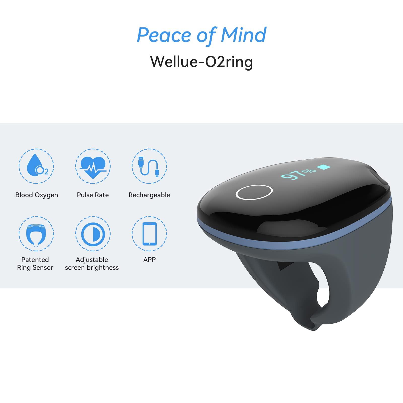 Wellue Wellue O2ring Pulse Oximeter - Rechargeable Bluetooth Oxygen Saturation Monitor with Reminder| Wearable O2 Meter Continuous Tracking of Oxygen Level and Pulse Rate with Free APP & PC Software