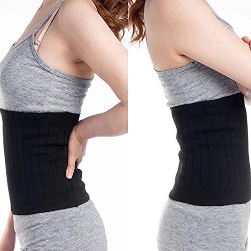 Greenery-GRE Soft Warm Knit Compression Waistband Back Brace Lumbar Support Wrap Slim Waist Trimmer Kidney Binder Belly Stomach Warmer Belt- Help Pain Relief Surgical Recovery (Black, L: for Waistline 35"-42")