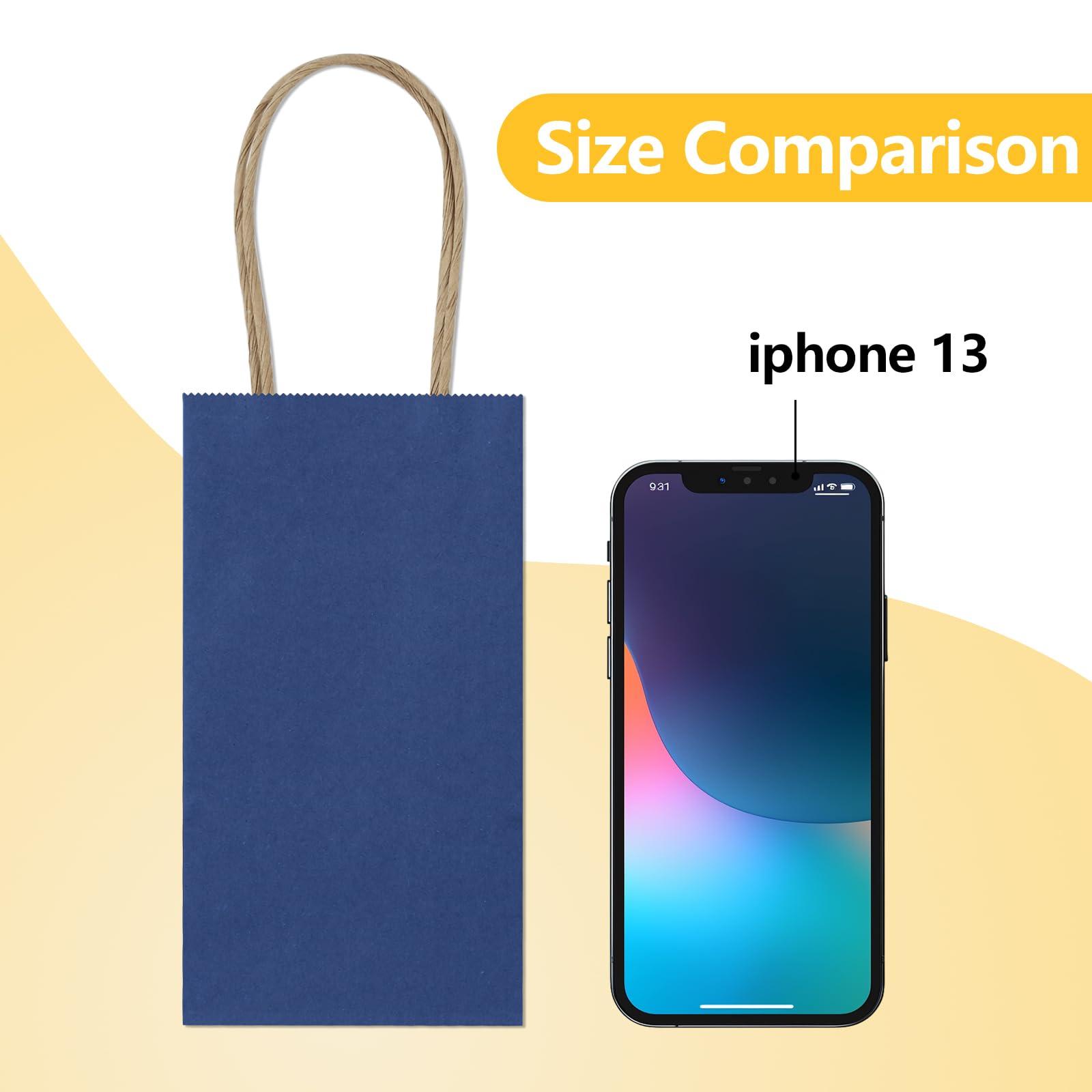 BagDream BagDream 100Pack 3.5x2.4x6.7 Inches Small-Kraft-Paper-Gift-Bags with Handles Bulk-Mini-Party-Favor-Bags Candy Bags Recyclable Tiny Navy Blue Paper Bag for Samples