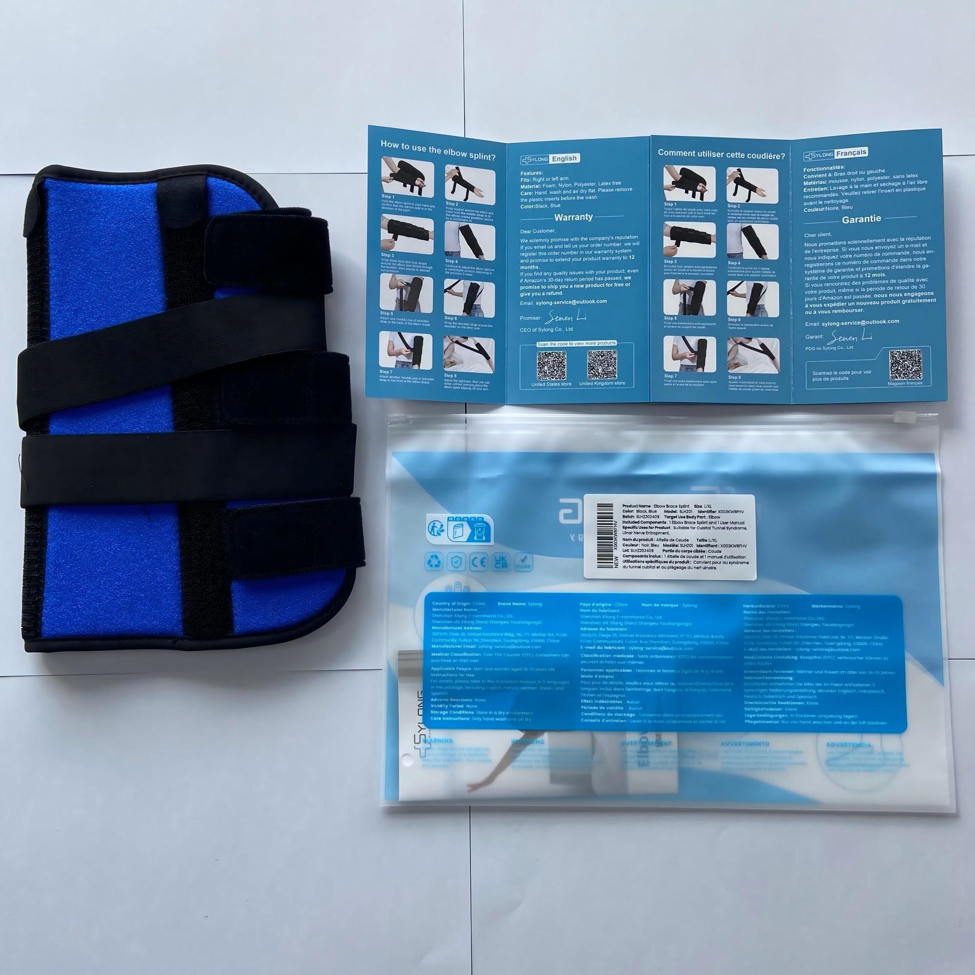 Sylong Elbow Brace for Ulnar Nerve Entrapment Cubital Tunnel Syndrome for Women and Men, Arm Splint Left & Right Elbow Support Immobiliser for Straighten Arms to prevent Elbow Bending While Sleeping - L/XL