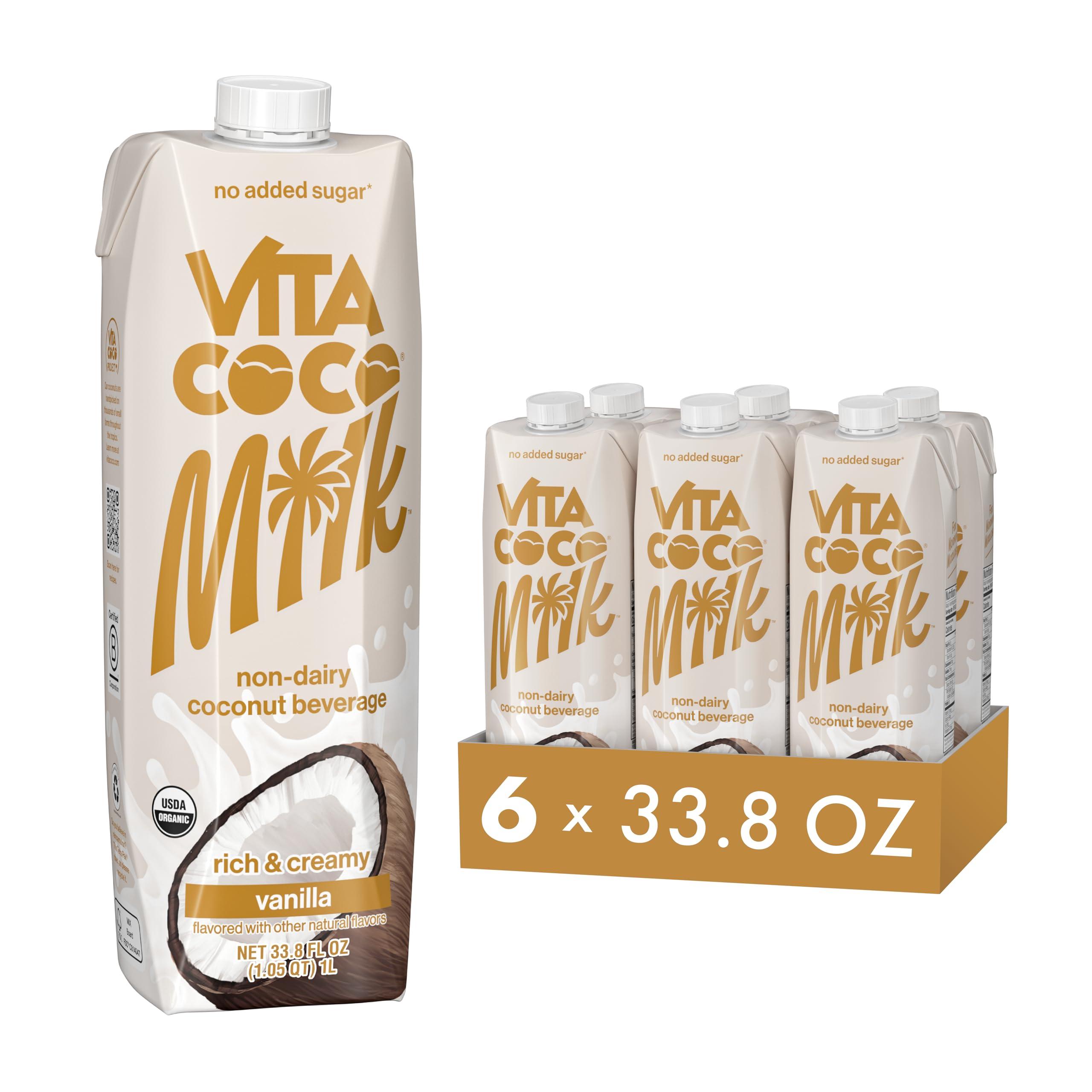 Vita Coco Vita Coco Vanilla Organic Coconut Milk, Plant Based, Dairy Free Milk Alternative - Gluten Free, Soy Free, and Unsweetened - Perfect Add to Cereal, Smoothies, Desserts -33.8 Fl Oz (Pack of 6)