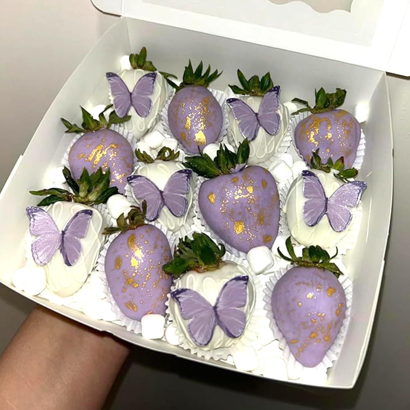 YOcity 48PCS Wafer Paper Butterfly Cake Toppers YOcity Edible Butterflies for Cake Decorations Purple Butterfly Cupcake Toppers for Birthday Party Wedding Food Decorations (Purple)