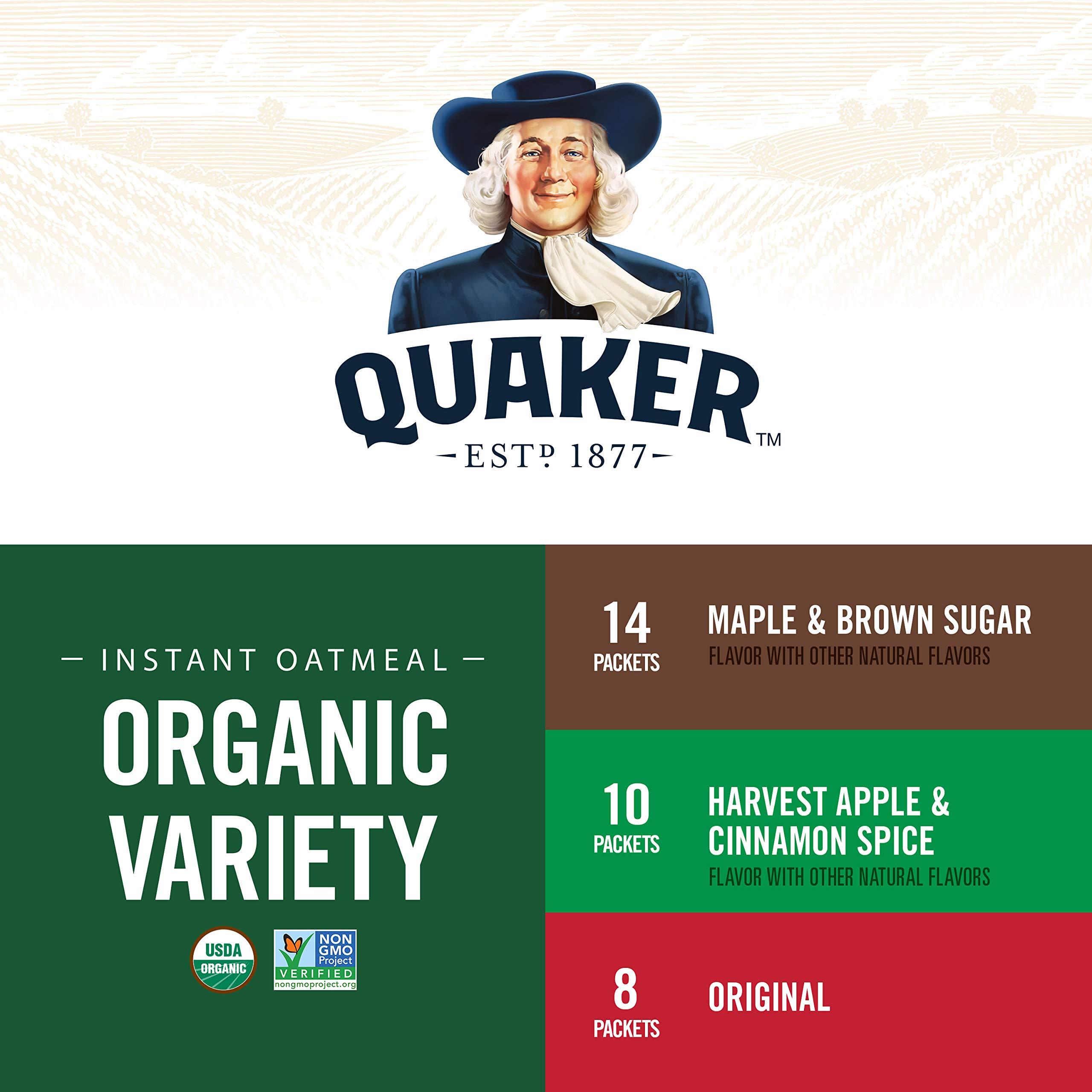 Quaker QUAKER Instant Oatmeal, USDA Organic, Non-GMO Project Verified, 3 Flavor Variety Pack, Individual Packets, 32 Count (Pack of 1)