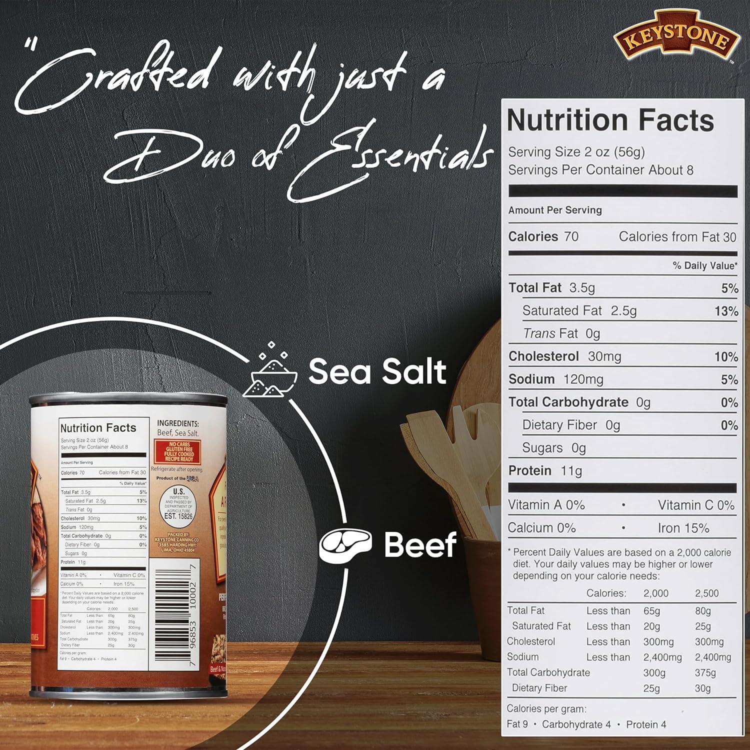 Keystone Keystone Meats All Natural Canned Beef 14.5 Oz Long Shelf Life Emergency Food For Camping Canned Meat Fully Cooked Ready to Eat | Gluten Free Pack of 6