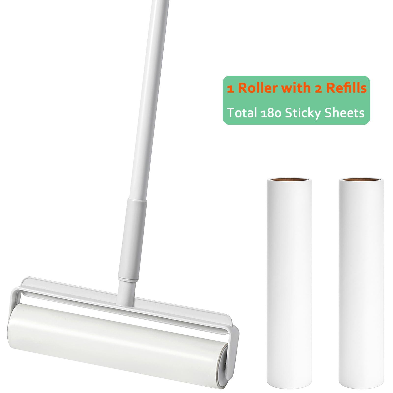 MINGRACE Floor Lint Roller with Refills 3 Sticky Rolls 9.45 inch Wide Lint Remover Roller for Pet Hair Extra Sticky Long Handle Large Lint Roller for Floor Carpet Couch Bed