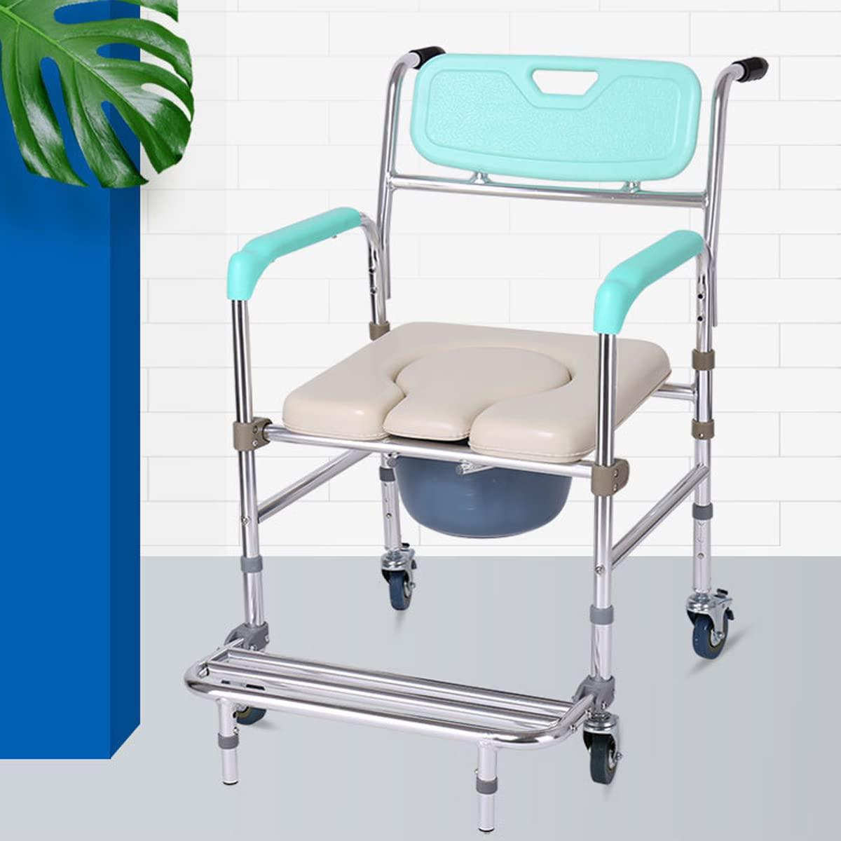 GaRcan GaRcan Seniors Potty Chair, Adult Portable Toilet Seat, Height Adjustable and Commode Padded Backrest and Padded Seat with Casters, for Elderly and Disabled