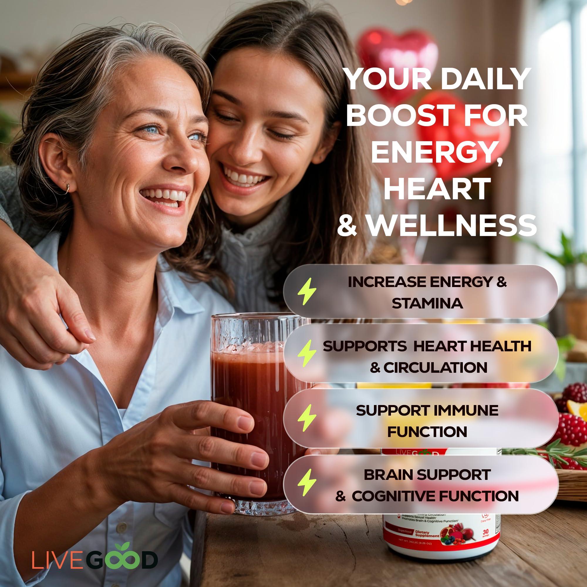 LIVEGOOD LIVEGOOD Organic Super Reds with Alfalfa, Barley Grass, Beet Root, Pomegranite, Grape Seed, Vegan, Gluten Free, 7.2 oz.