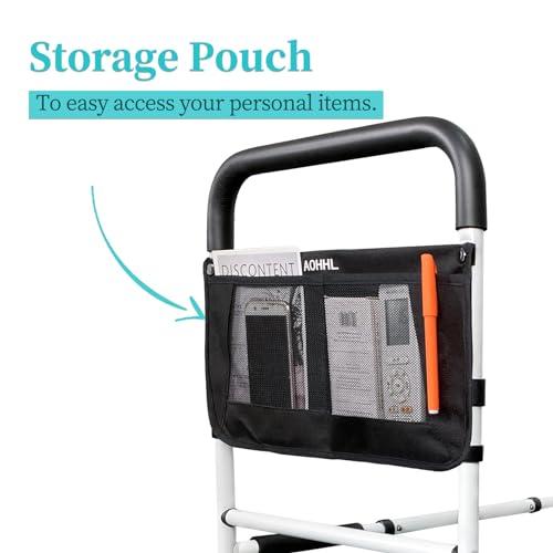 AOHHL Bed Rails for Elderly Adults Safety with Adjustable Heights Storage Pocket Assist Support Side Railings for Seniors Citizens Slides Under Mattressbed Cane Medical Bed Guard Bed Handles Bars (White)