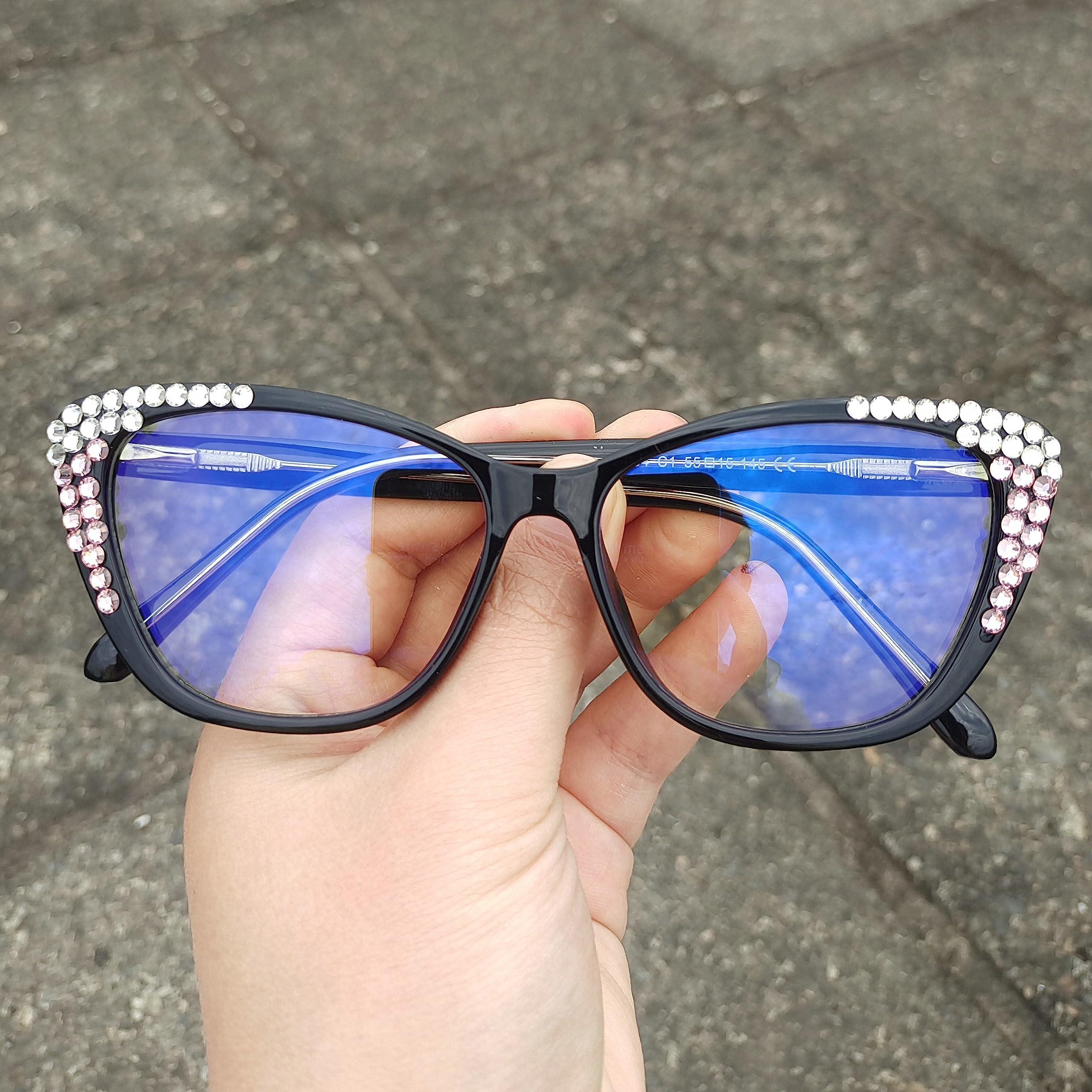 willochra willochra cat eye Bling Rhinestone Reading Glasses For Women Fashion Blue Light Blocking Reading Reader Computer Eyeglass (black, 1.25, multiplier_x)